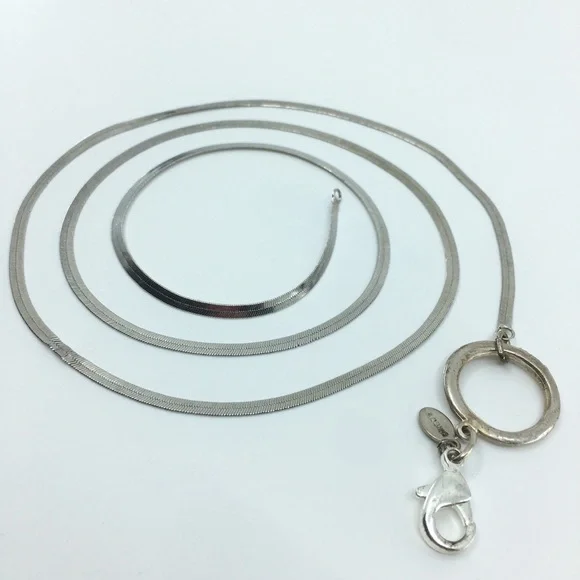 Chico's Signed Eyeglass Holder Long Necklace Silver Chain - Picture 3 of 13